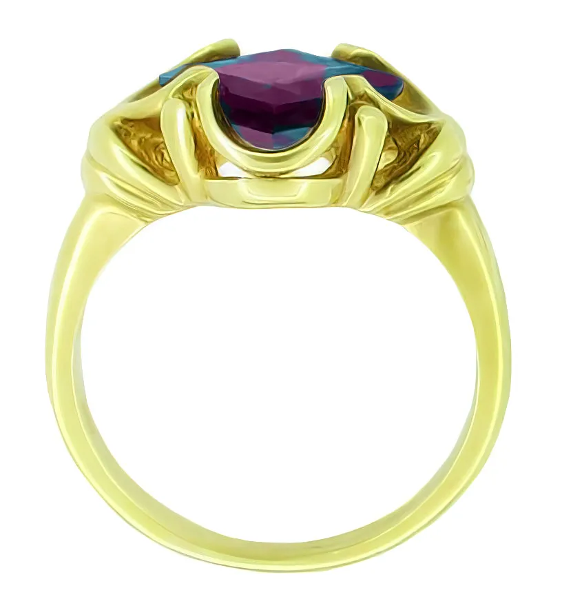 Victorian Waves Yellow Gold East to West Square Alexandrite Ring