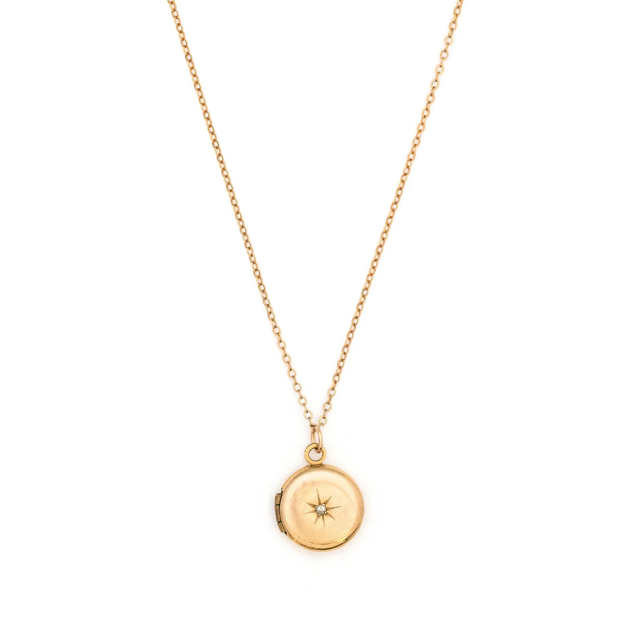 Vintage 14K Gold & Diamond Petite Starburst Locket