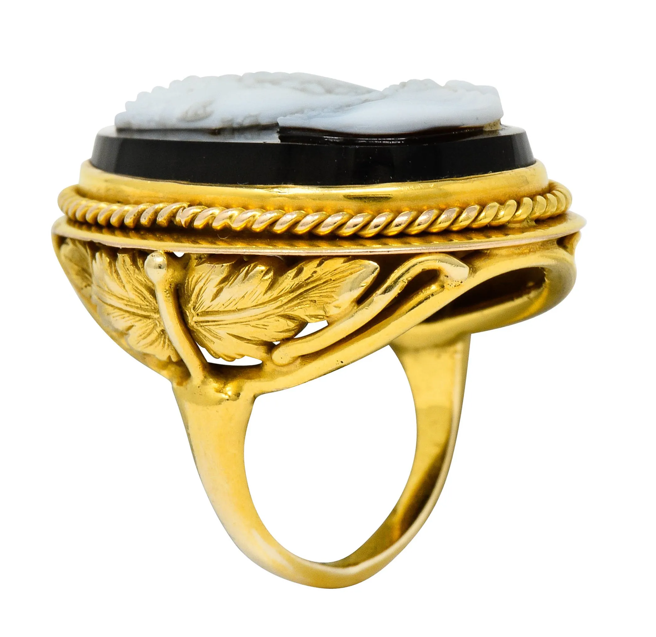 Vintage Hardstone 14 Karat Gold Ornate Cameo Ring Circa 1900