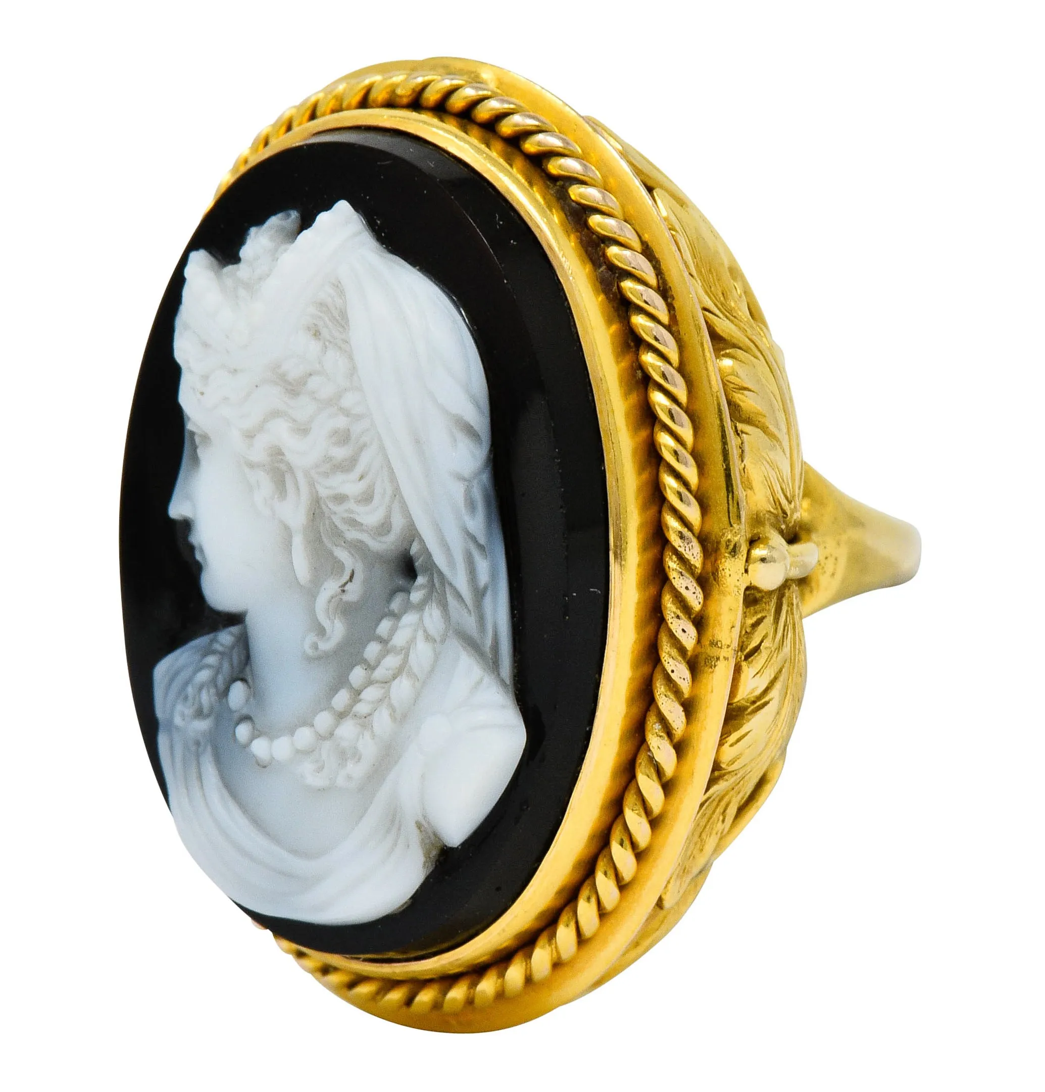 Vintage Hardstone 14 Karat Gold Ornate Cameo Ring Circa 1900