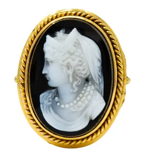 Vintage Hardstone 14 Karat Gold Ornate Cameo Ring Circa 1900