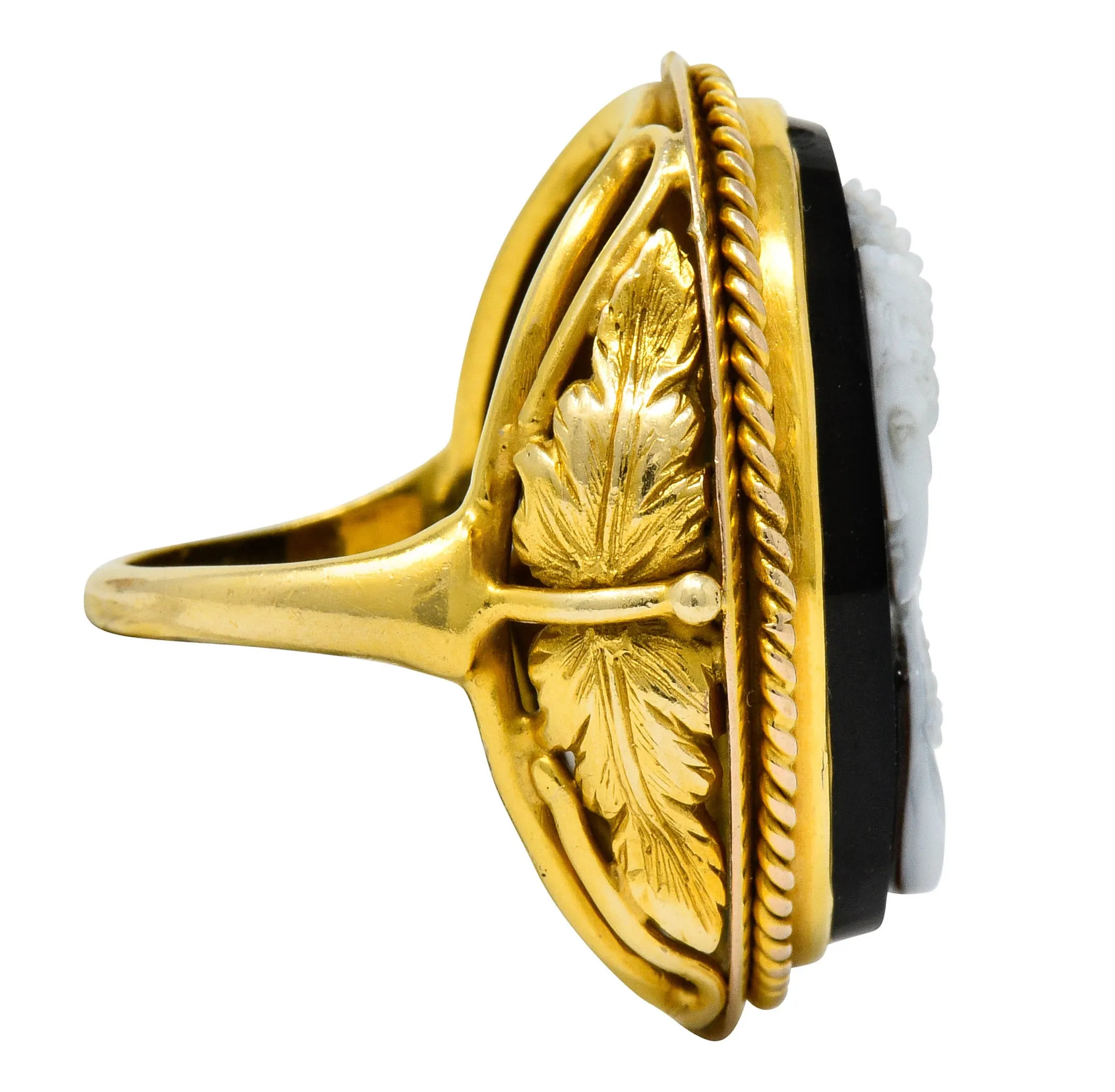 Vintage Hardstone 14 Karat Gold Ornate Cameo Ring Circa 1900