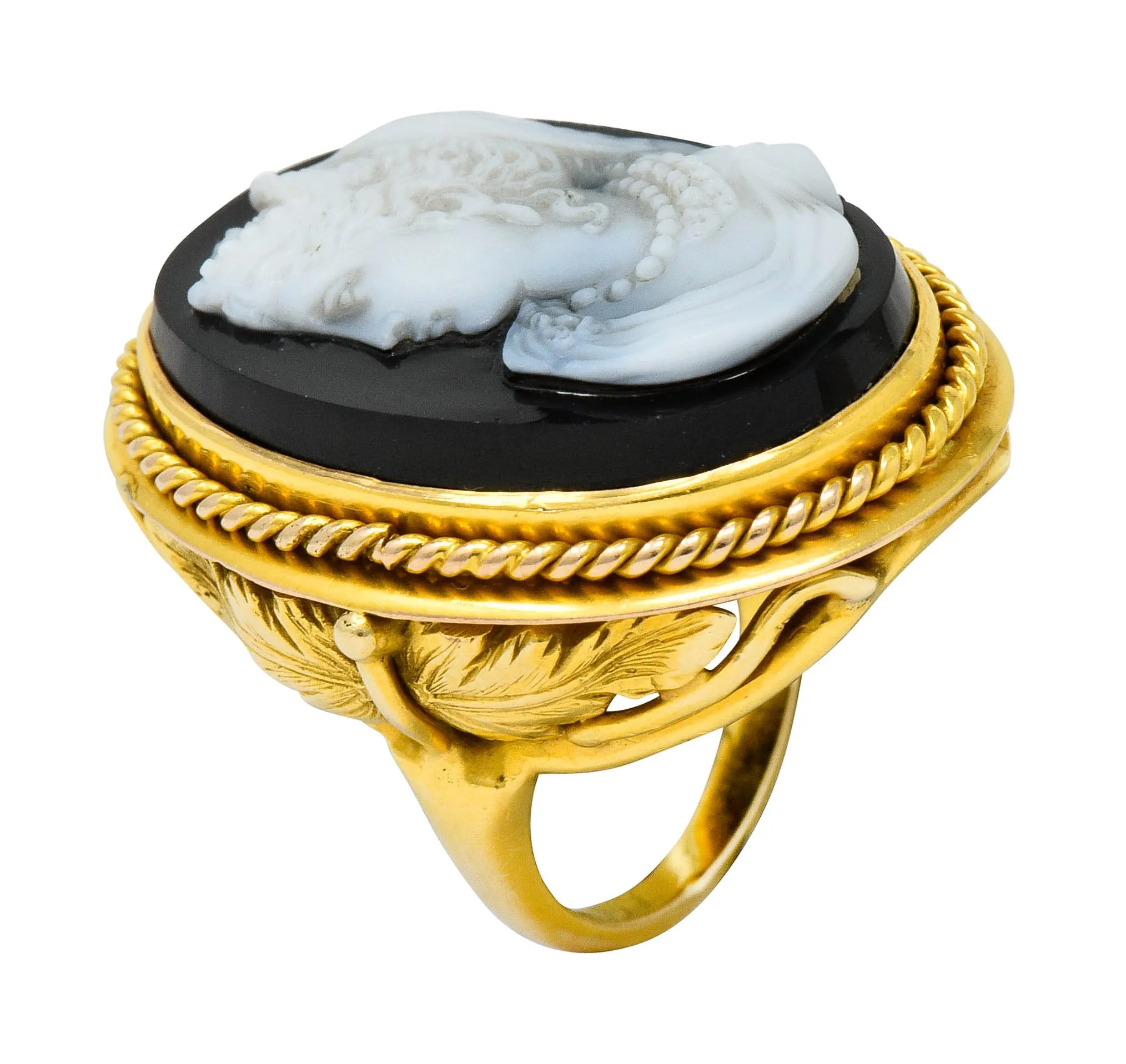 Vintage Hardstone 14 Karat Gold Ornate Cameo Ring Circa 1900