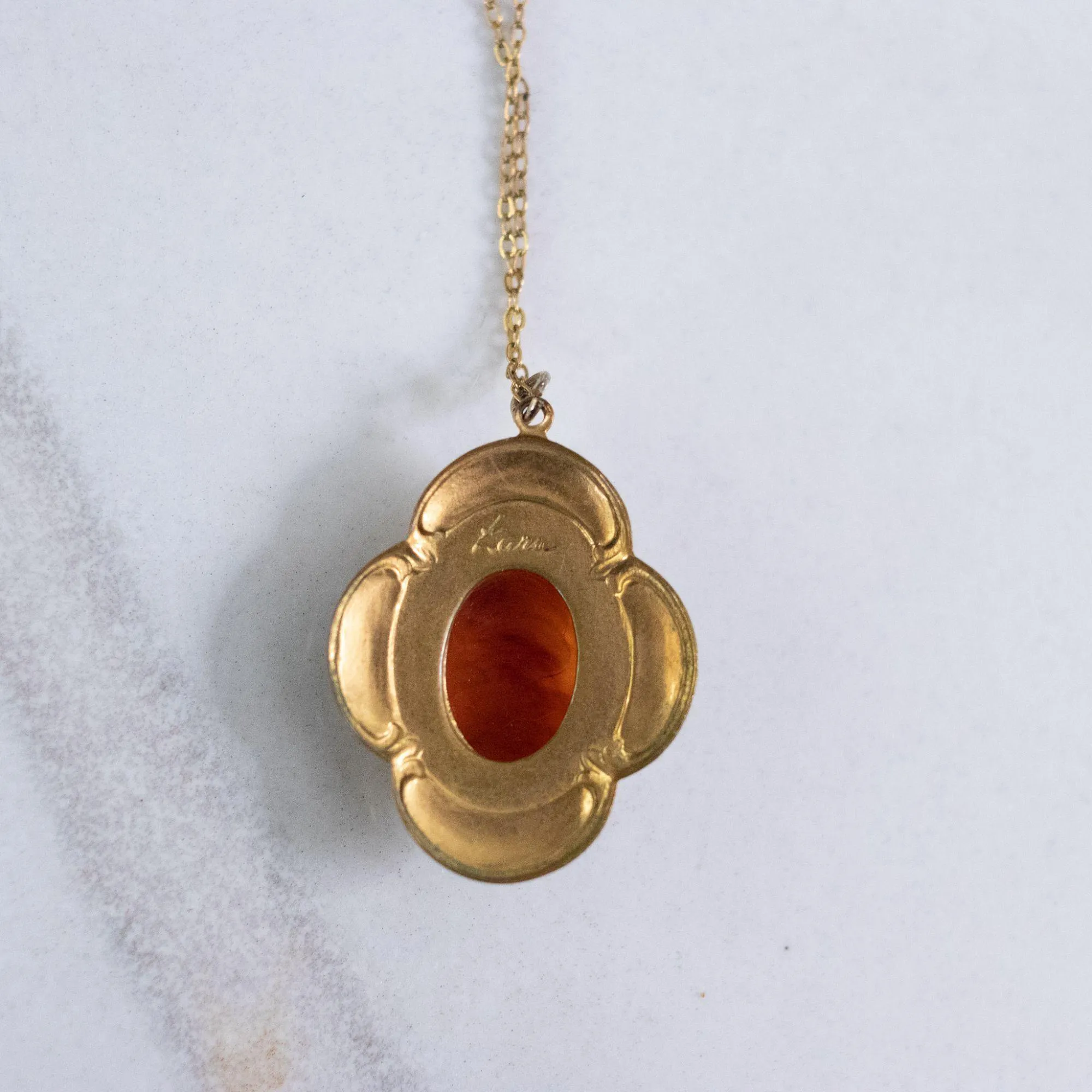 Vintage Kara Cameo Pendant Necklace with Black and Gold Setting