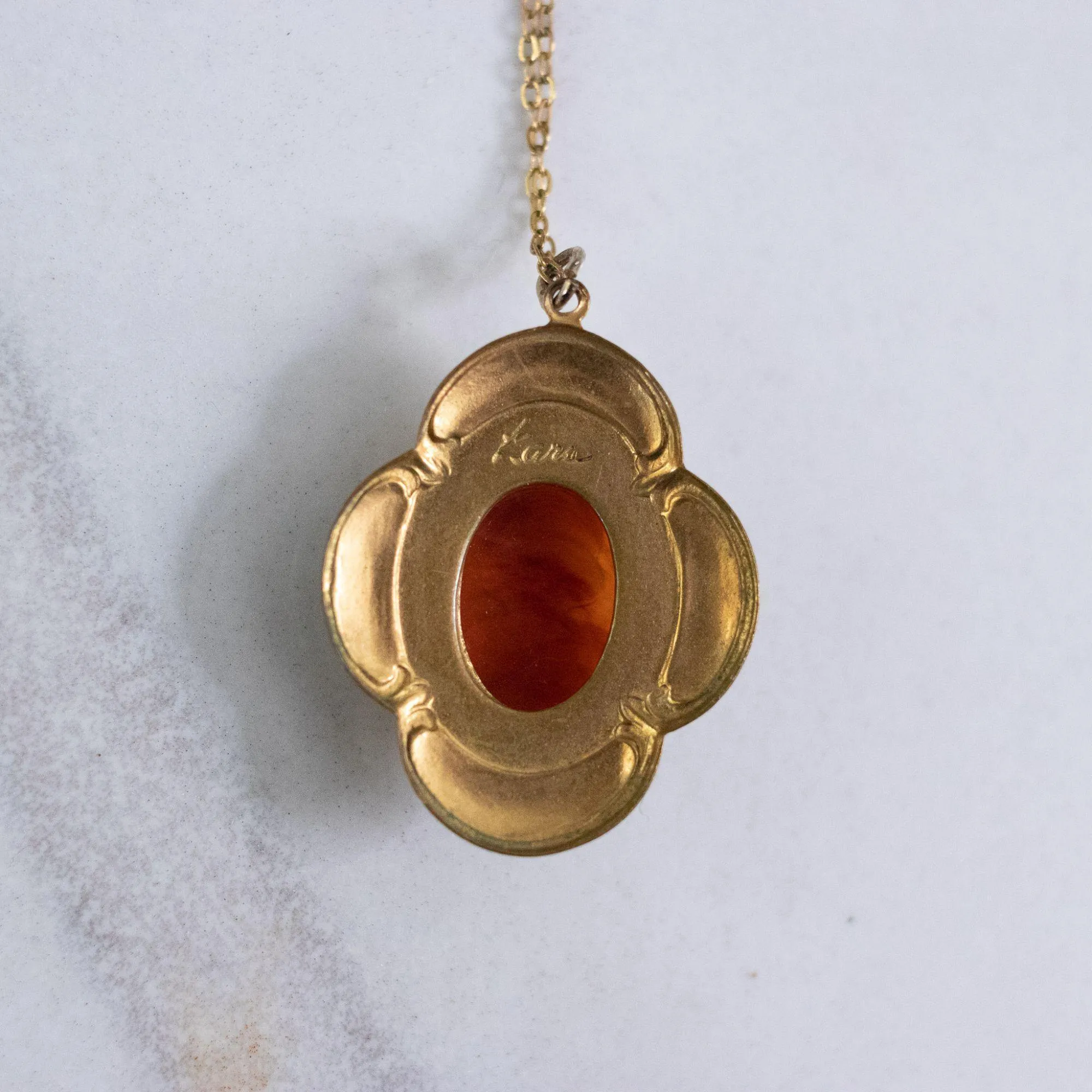 Vintage Kara Cameo Pendant Necklace with Black and Gold Setting