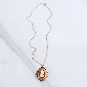 Vintage Kara Cameo Pendant Necklace with Black and Gold Setting