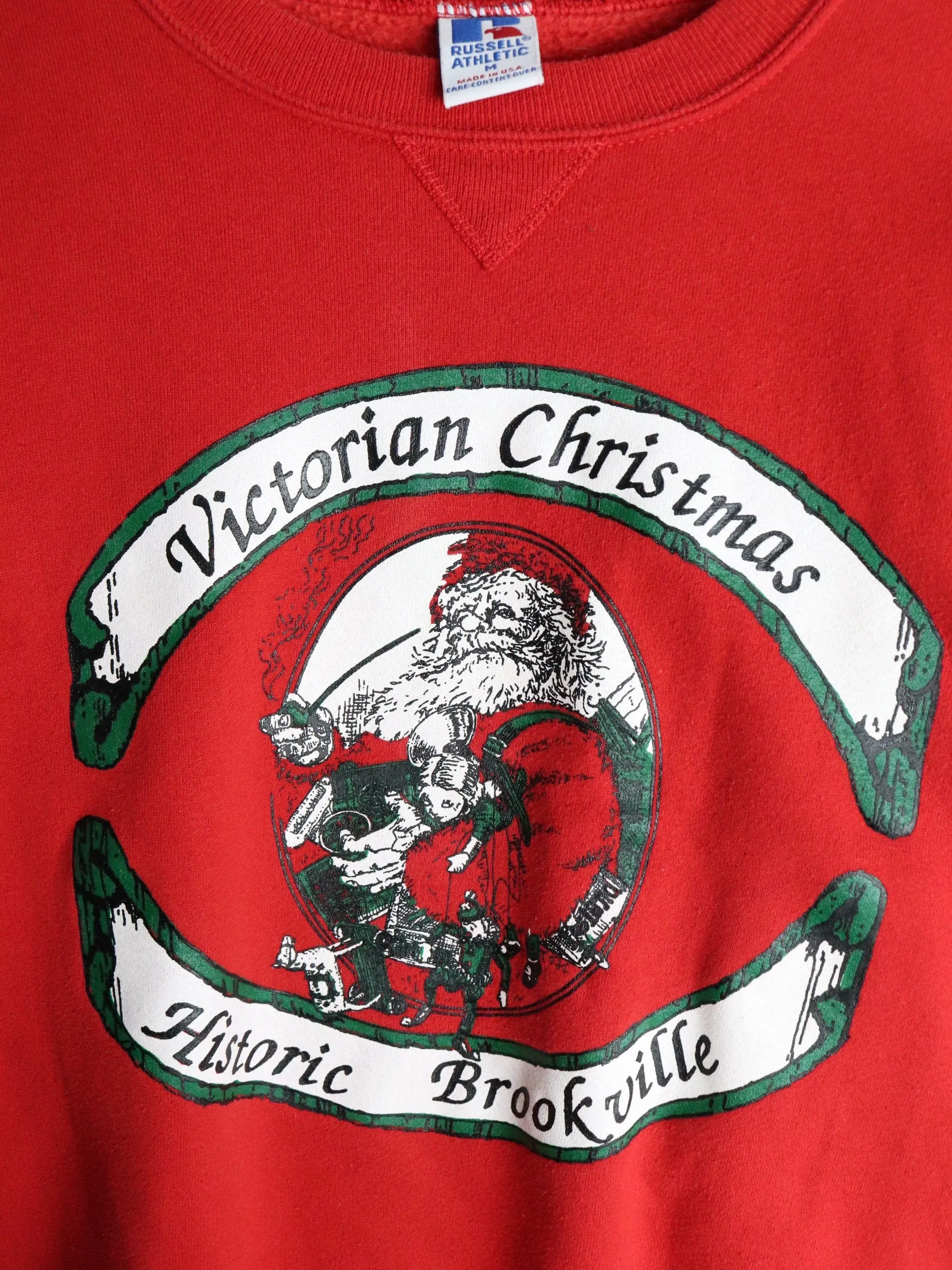 Vintage Victorian Christmas Sweatshirt Fits Mens Small Red Russell Athletic