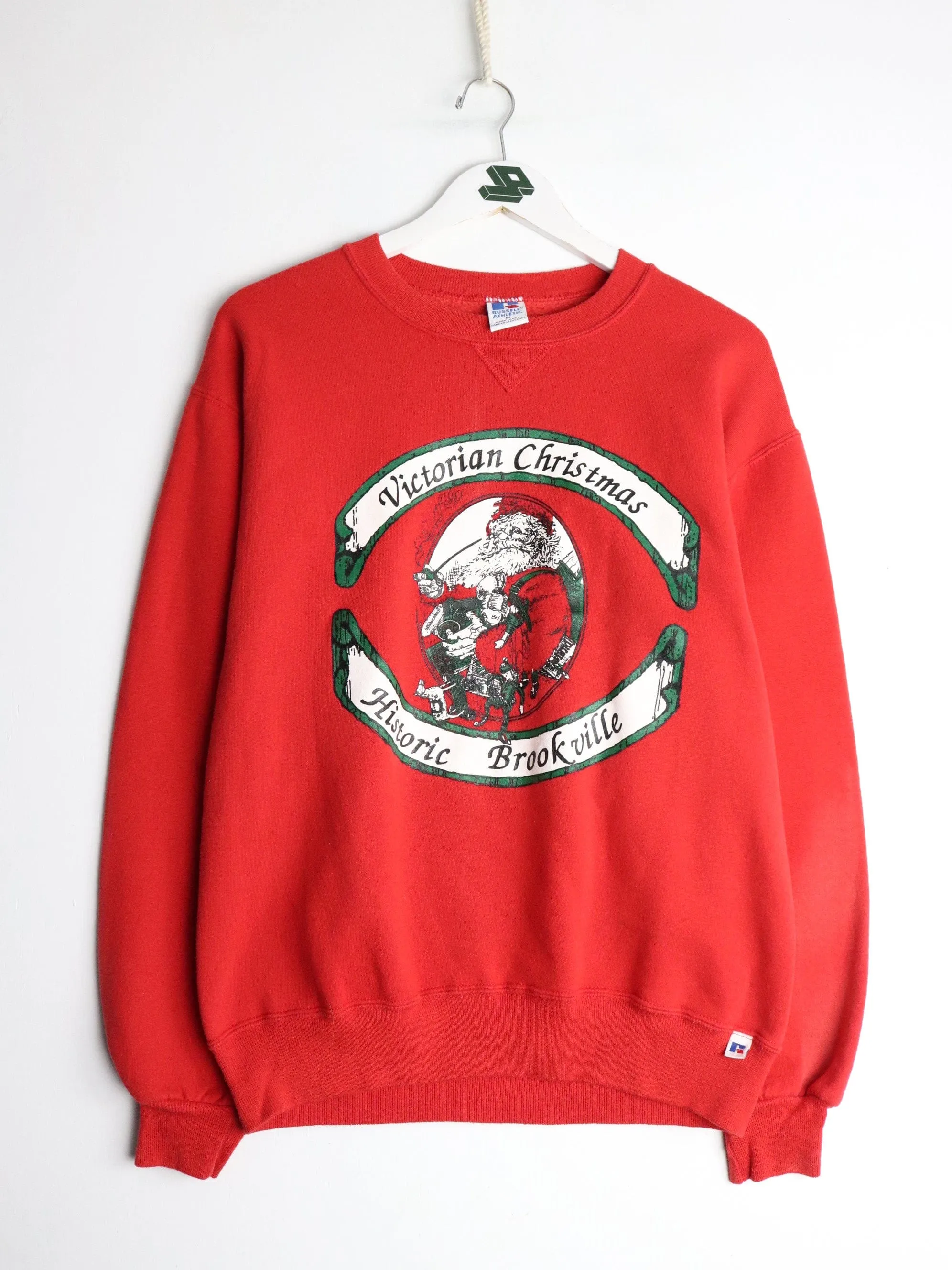 Vintage Victorian Christmas Sweatshirt Fits Mens Small Red Russell Athletic
