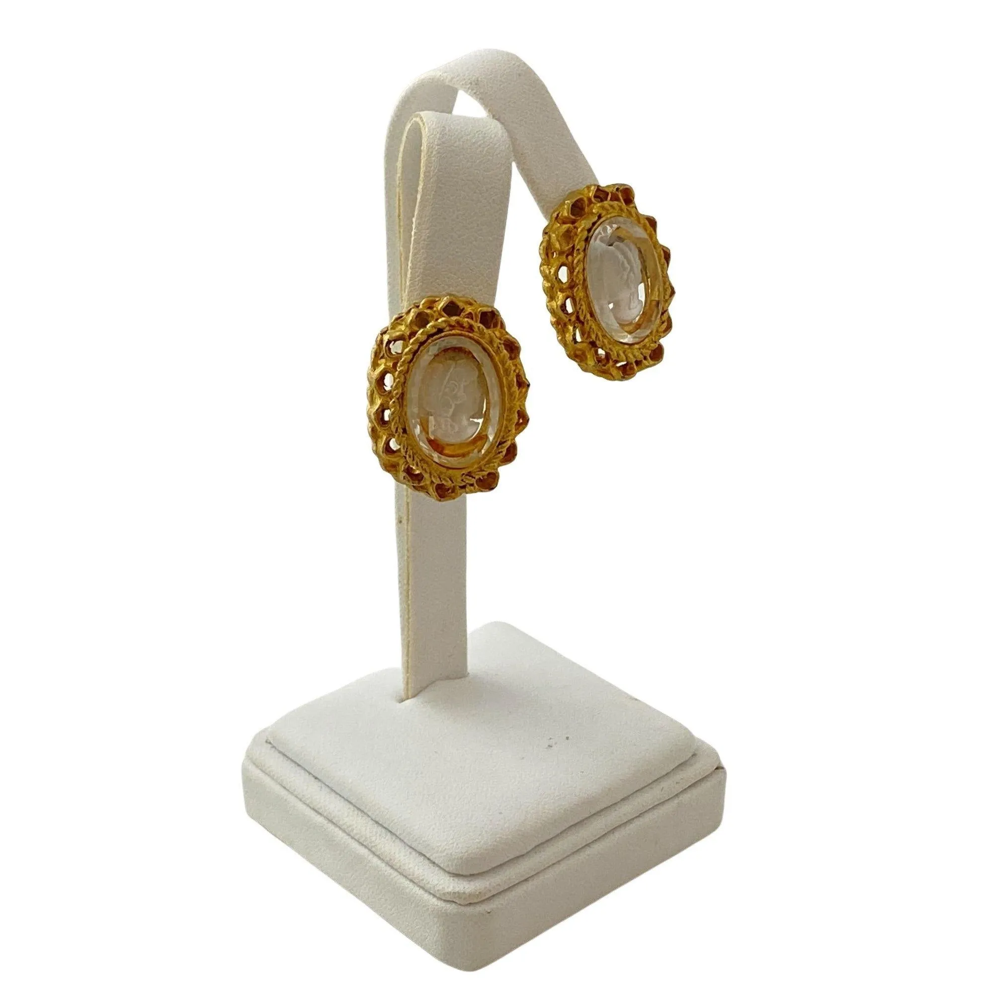 Vintage Victorian Revival Etched Cameo Earrings