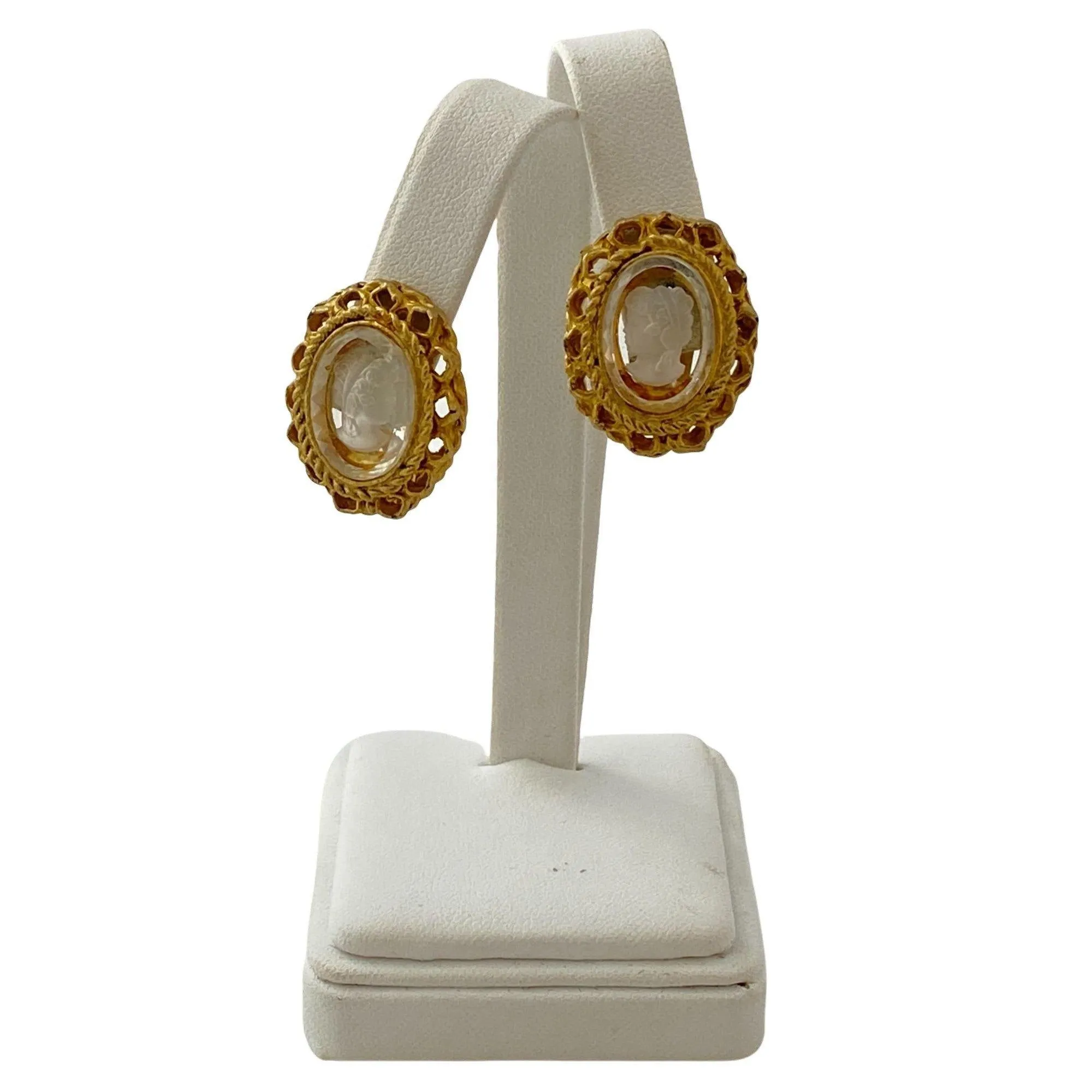 Vintage Victorian Revival Etched Cameo Earrings