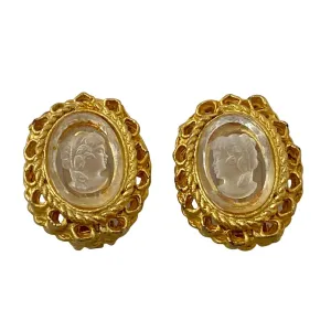 Vintage Victorian Revival Etched Cameo Earrings