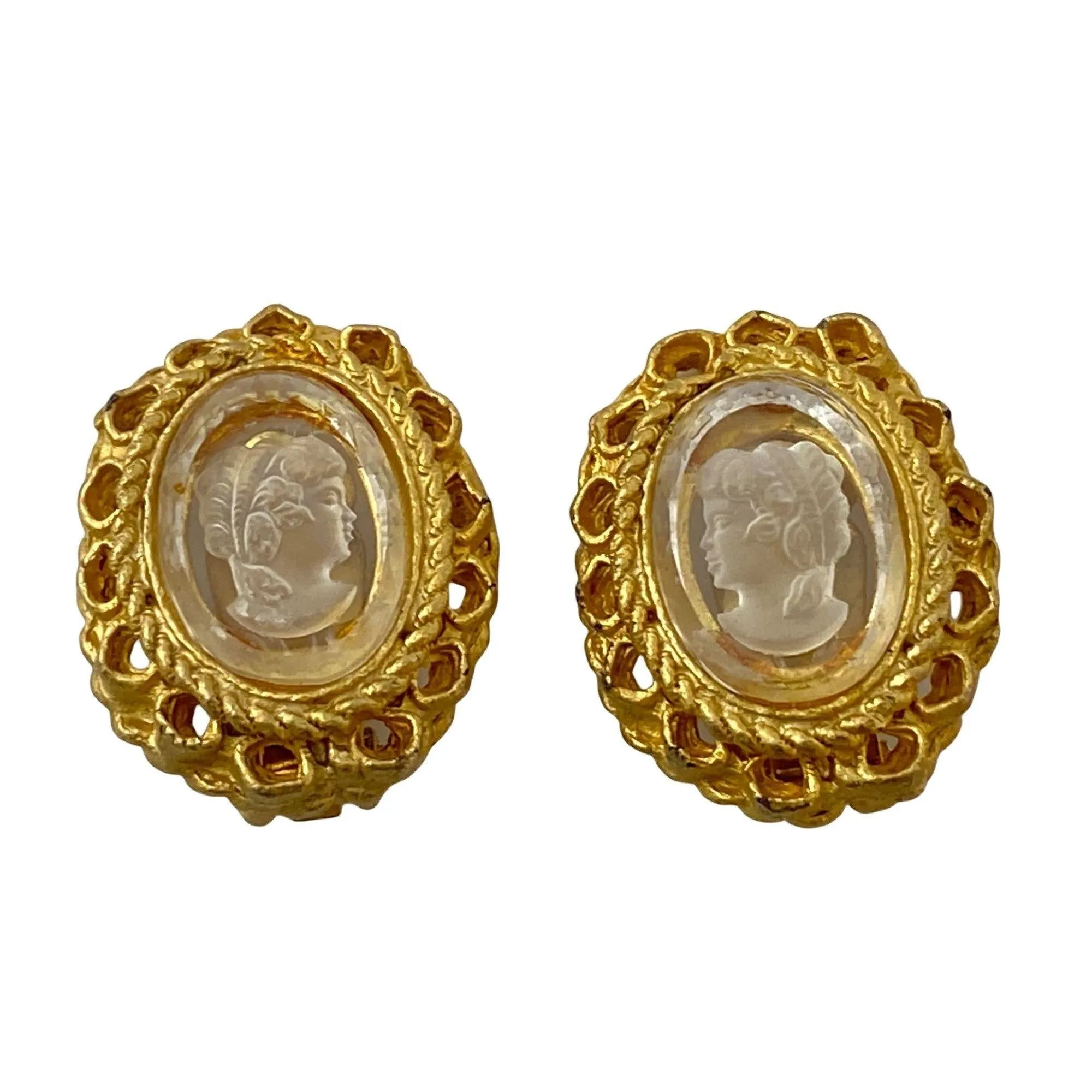 Vintage Victorian Revival Etched Cameo Earrings