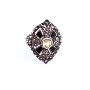 Vintage Victorian Revival Marcasite and Citrine Statement Ring