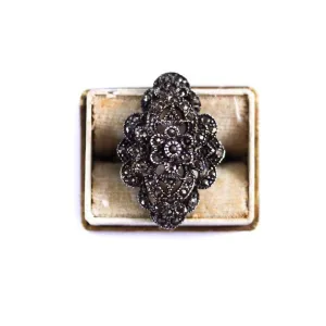 Vintage Victorian Revival Marcasite and Sterling Silver Statement Ring