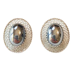 Vintage Whiting and Davis Hematite with Silver Lattice Frame Earrings