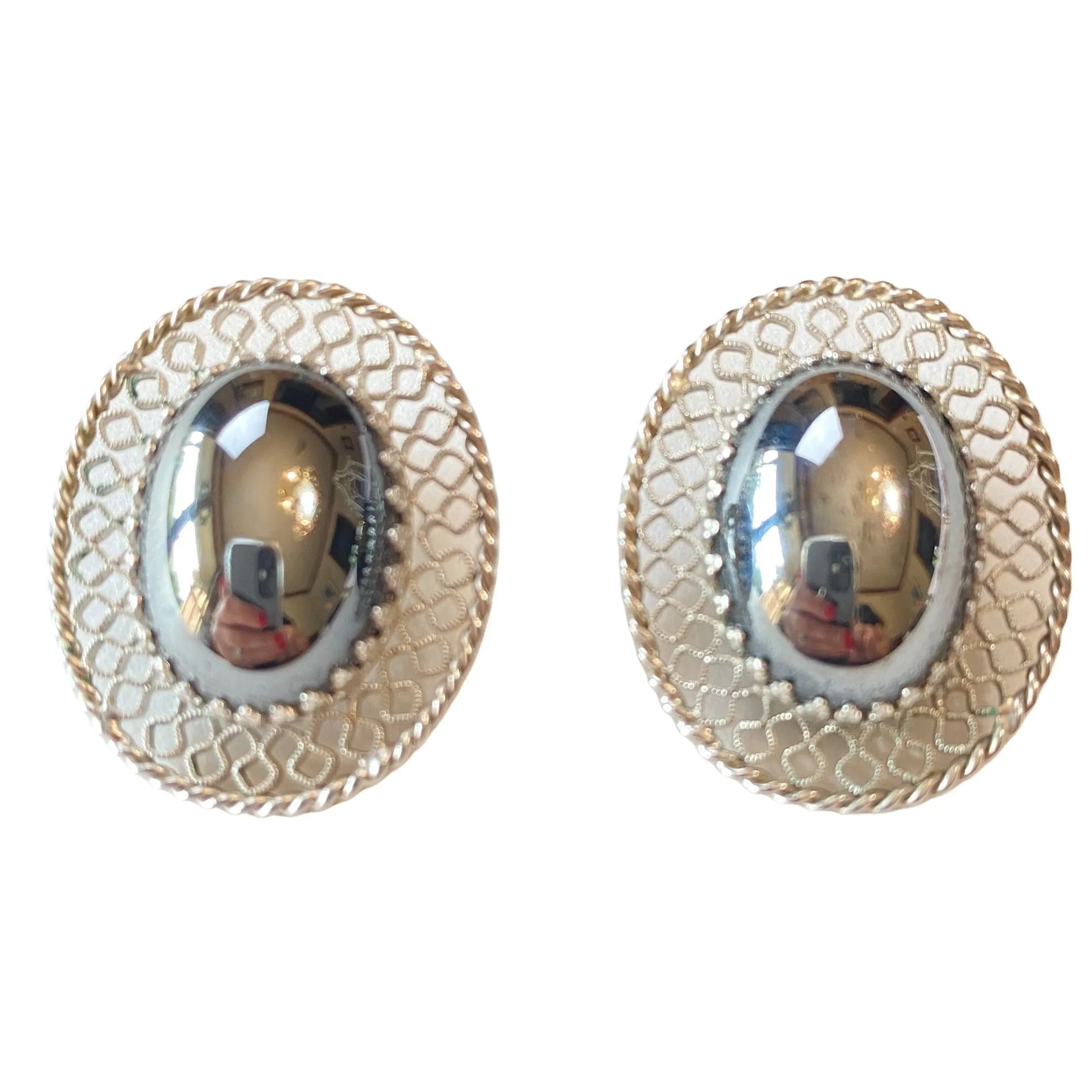 Vintage Whiting and Davis Hematite with Silver Lattice Frame Earrings