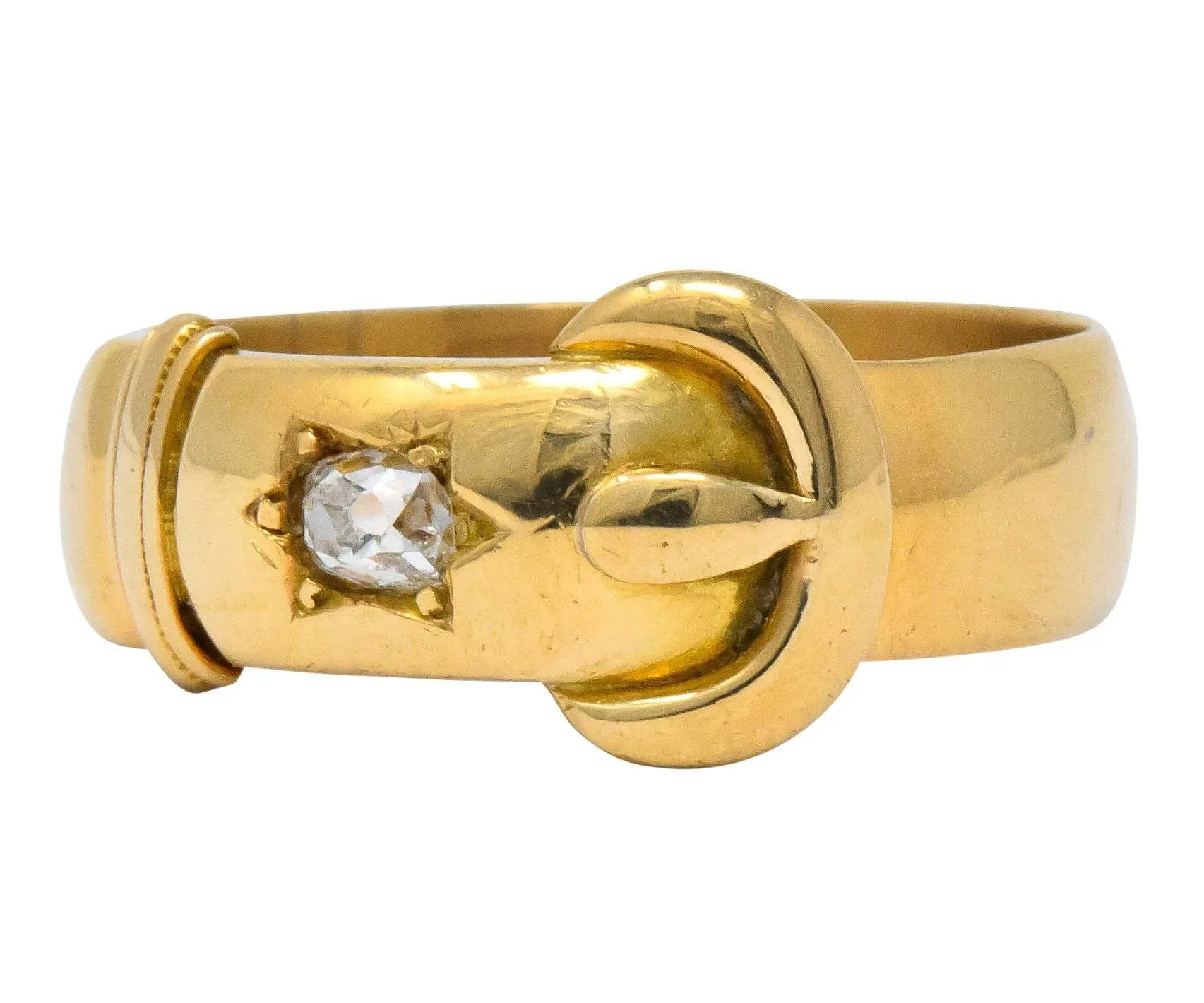 Walker & Hall Victorian Old Mine Diamond 18 Karat Gold Buckle Band Ring