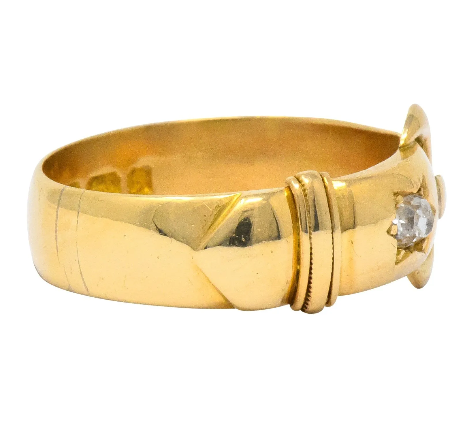 Walker & Hall Victorian Old Mine Diamond 18 Karat Gold Buckle Band Ring