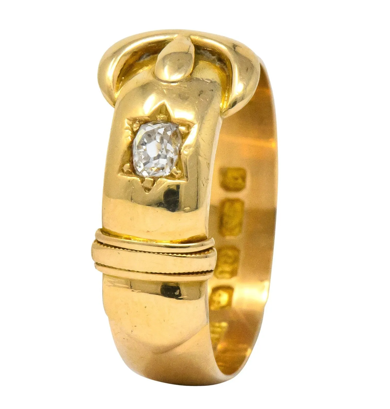Walker & Hall Victorian Old Mine Diamond 18 Karat Gold Buckle Band Ring