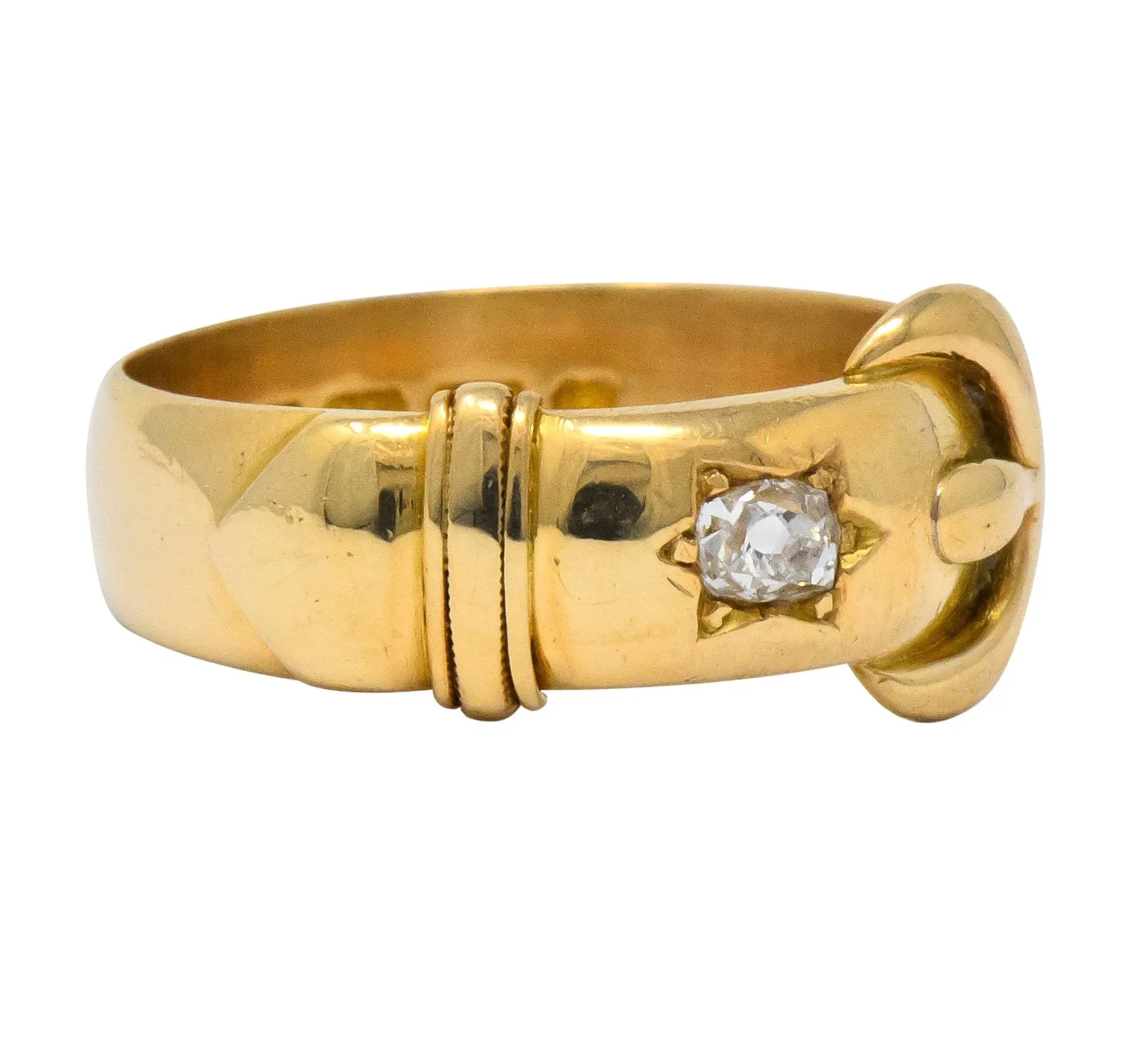 Walker & Hall Victorian Old Mine Diamond 18 Karat Gold Buckle Band Ring
