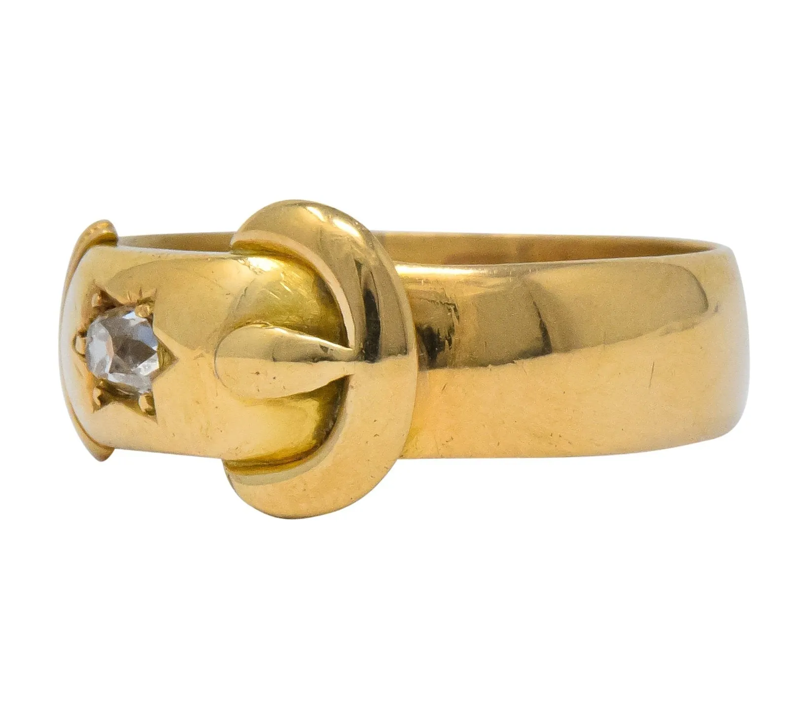 Walker & Hall Victorian Old Mine Diamond 18 Karat Gold Buckle Band Ring