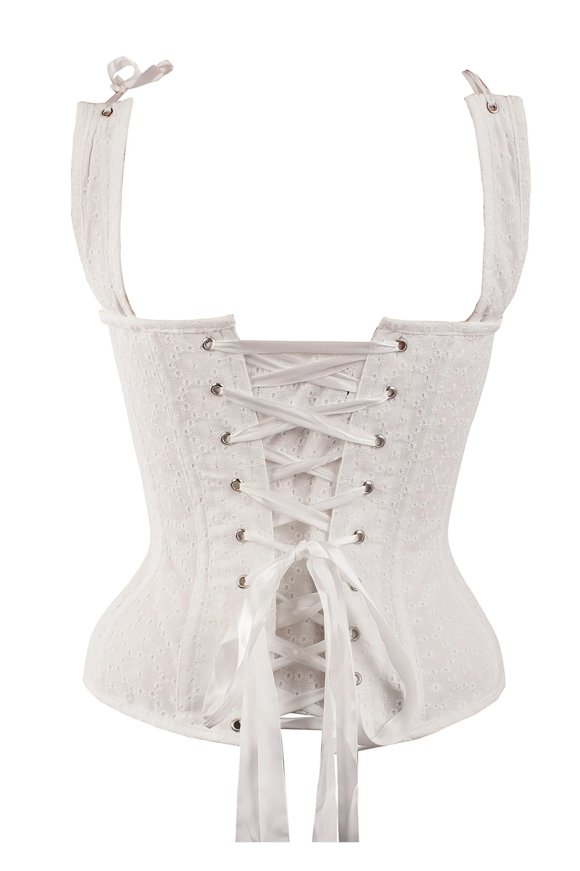 White Cotton Embroidery Anglaise Overbust With Gathered Bust