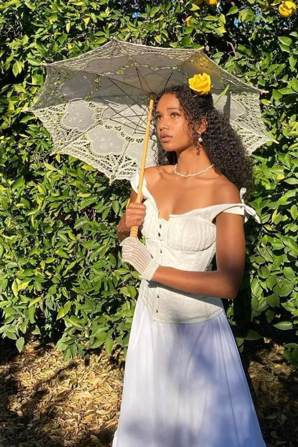 White Cotton Embroidery Anglaise Overbust With Gathered Bust