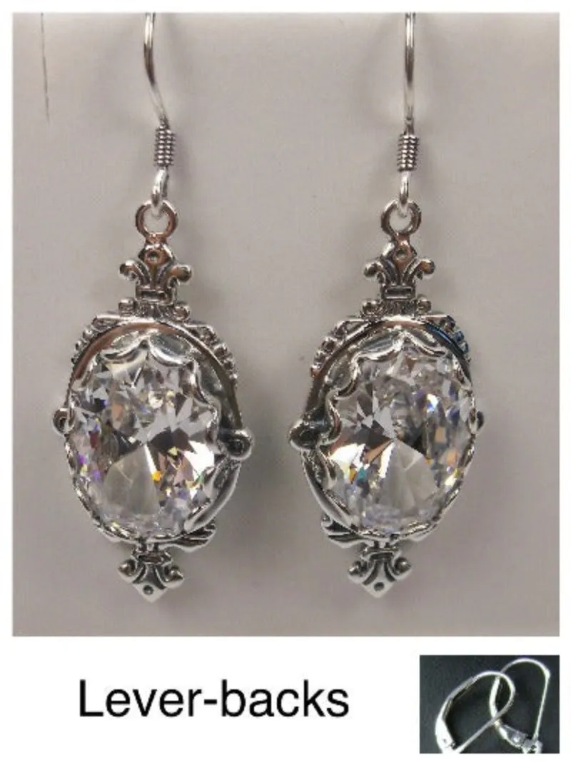 White Cubic Zirconia (CZ) Pin Earrings, Rose Gold plated or Sterling Silver, Stylish Victorian Jewelry Design#E18