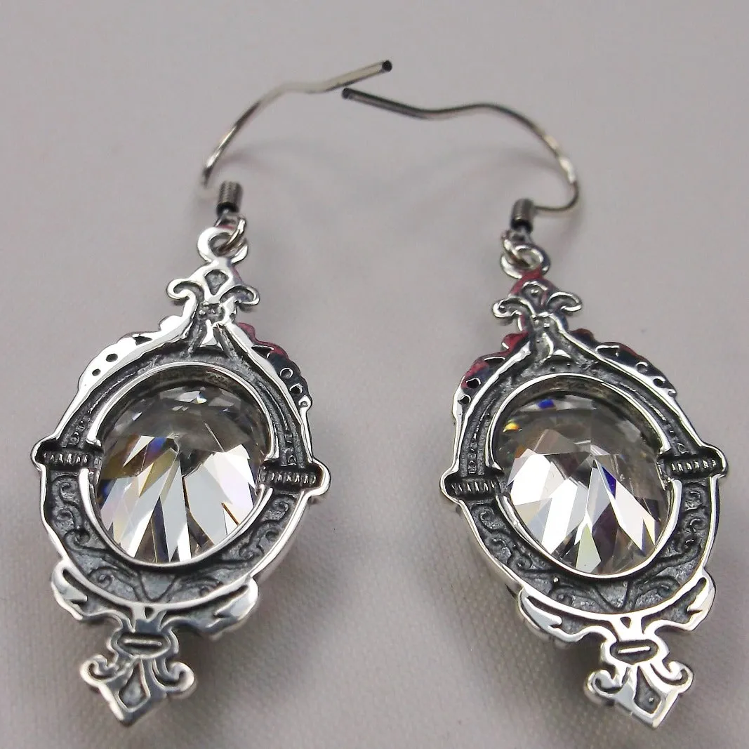 White Cubic Zirconia (CZ) Pin Earrings, Rose Gold plated or Sterling Silver, Stylish Victorian Jewelry Design#E18