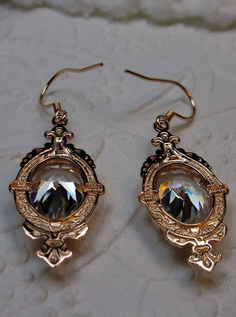 White Cubic Zirconia (CZ) Pin Earrings, Rose Gold plated or Sterling Silver, Stylish Victorian Jewelry Design#E18