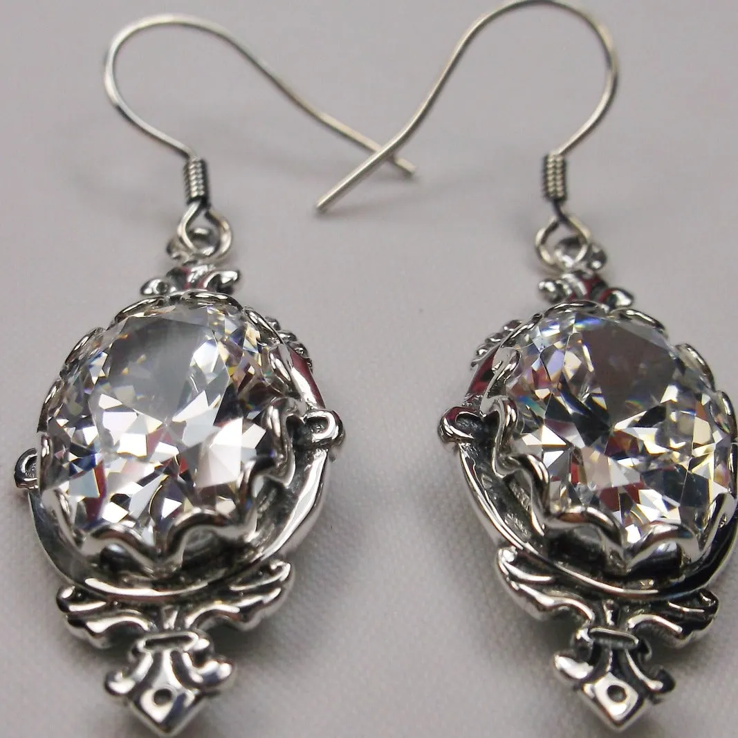 White Cubic Zirconia (CZ) Pin Earrings, Rose Gold plated or Sterling Silver, Stylish Victorian Jewelry Design#E18