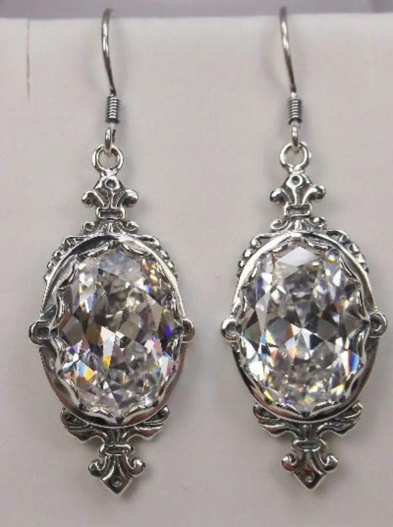 White Cubic Zirconia (CZ) Pin Earrings, Rose Gold plated or Sterling Silver, Stylish Victorian Jewelry Design#E18
