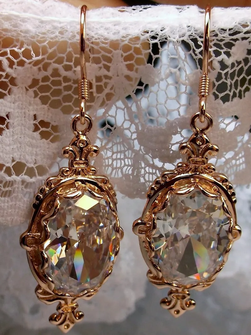 White Cubic Zirconia (CZ) Pin Earrings, Rose Gold plated or Sterling Silver, Stylish Victorian Jewelry Design#E18