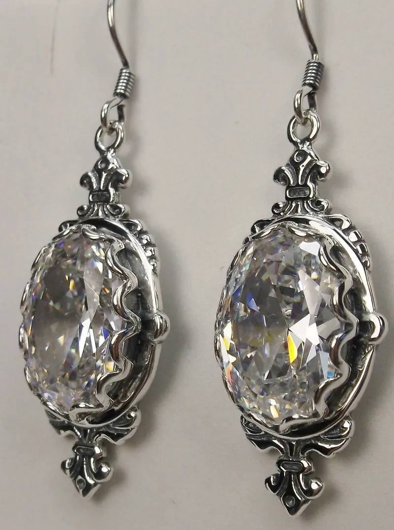 White Cubic Zirconia (CZ) Pin Earrings, Rose Gold plated or Sterling Silver, Stylish Victorian Jewelry Design#E18
