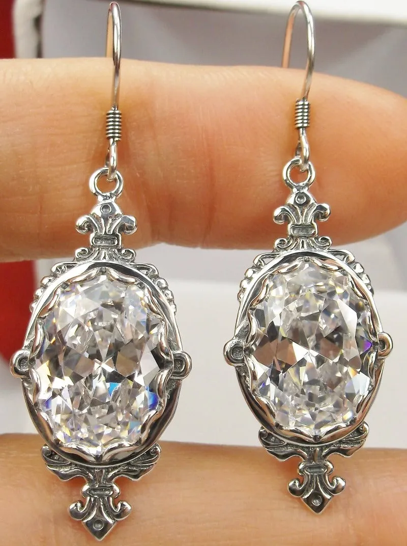 White Cubic Zirconia (CZ) Pin Earrings, Rose Gold plated or Sterling Silver, Stylish Victorian Jewelry Design#E18