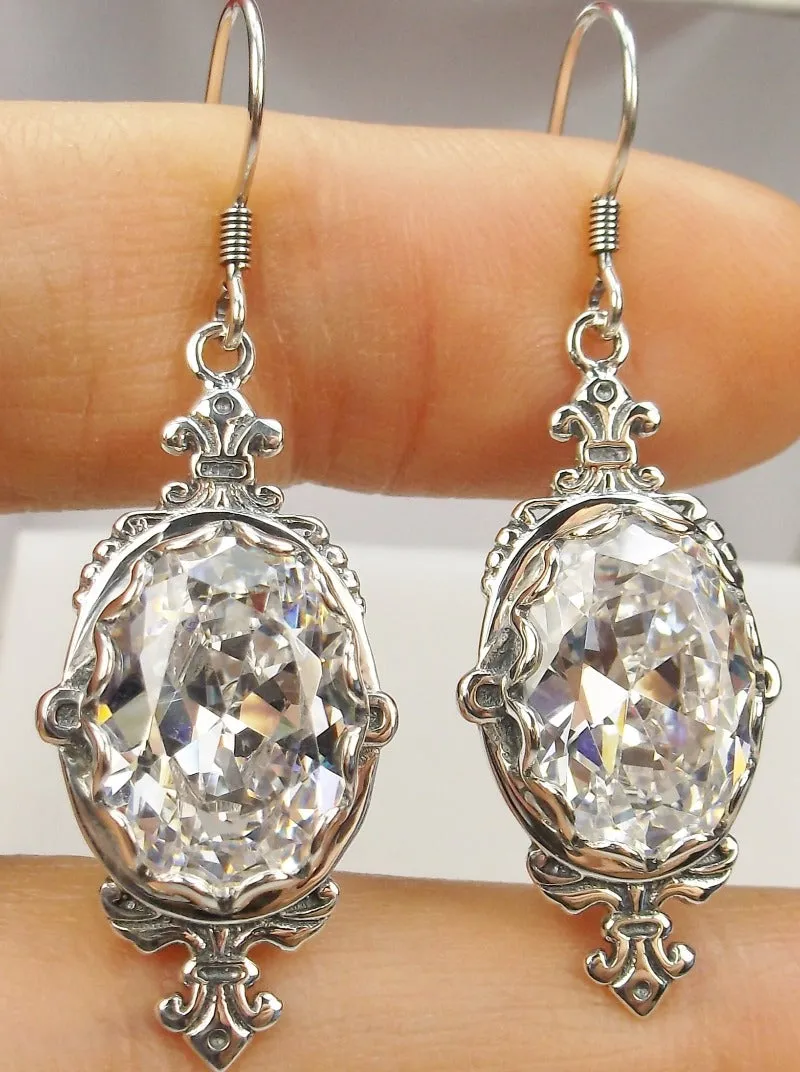 White Cubic Zirconia (CZ) Pin Earrings, Rose Gold plated or Sterling Silver, Stylish Victorian Jewelry Design#E18
