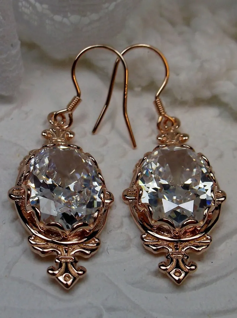 White Cubic Zirconia (CZ) Pin Earrings, Rose Gold plated or Sterling Silver, Stylish Victorian Jewelry Design#E18