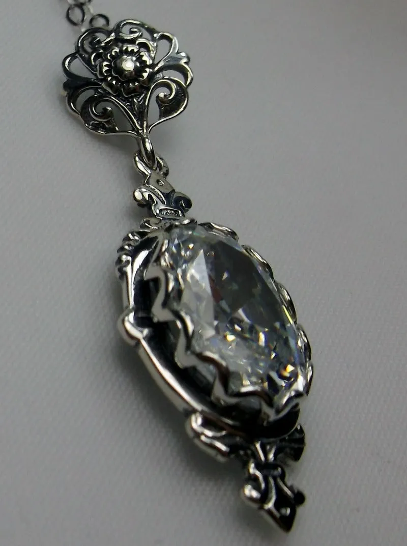 White Cubic Zirconia (CZ) Pin Pendant, Rose Gold plated or Sterling Silver, Stylish Victorian Jewelry Design#P18