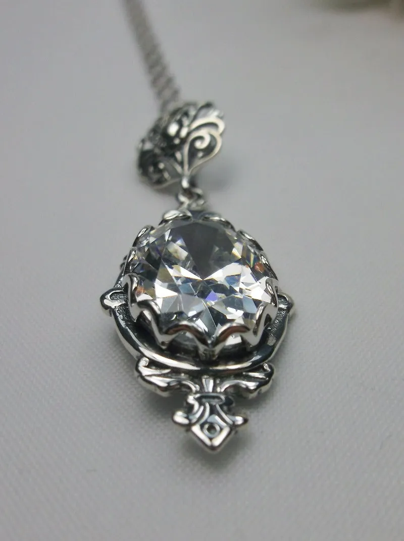 White Cubic Zirconia (CZ) Pin Pendant, Rose Gold plated or Sterling Silver, Stylish Victorian Jewelry Design#P18