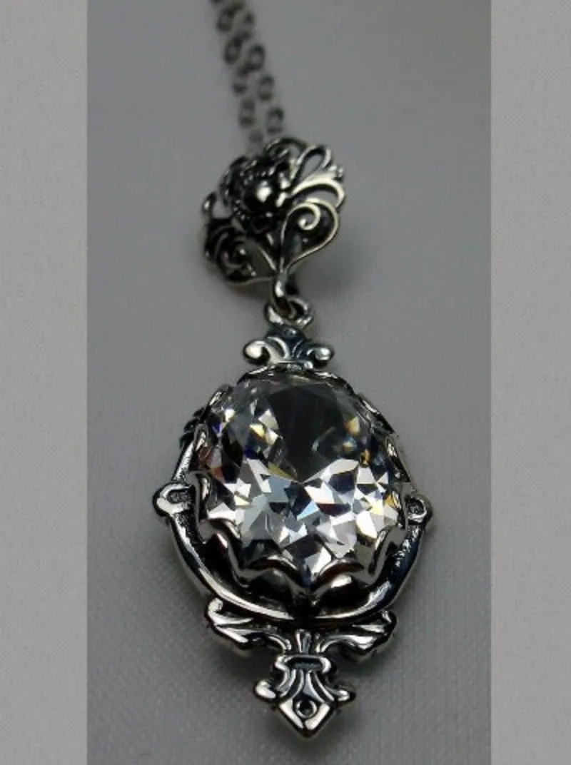 White Cubic Zirconia (CZ) Pin Pendant, Rose Gold plated or Sterling Silver, Stylish Victorian Jewelry Design#P18