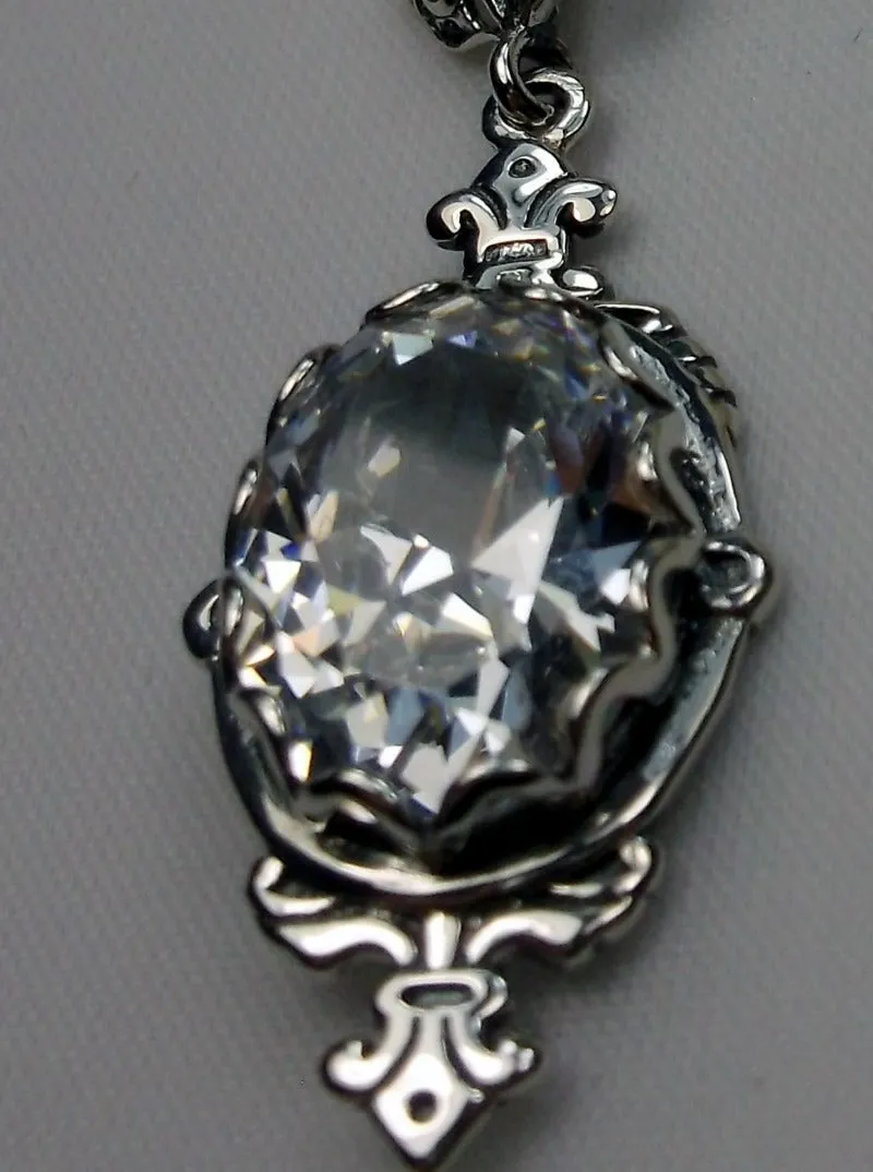 White Cubic Zirconia (CZ) Pin Pendant, Rose Gold plated or Sterling Silver, Stylish Victorian Jewelry Design#P18