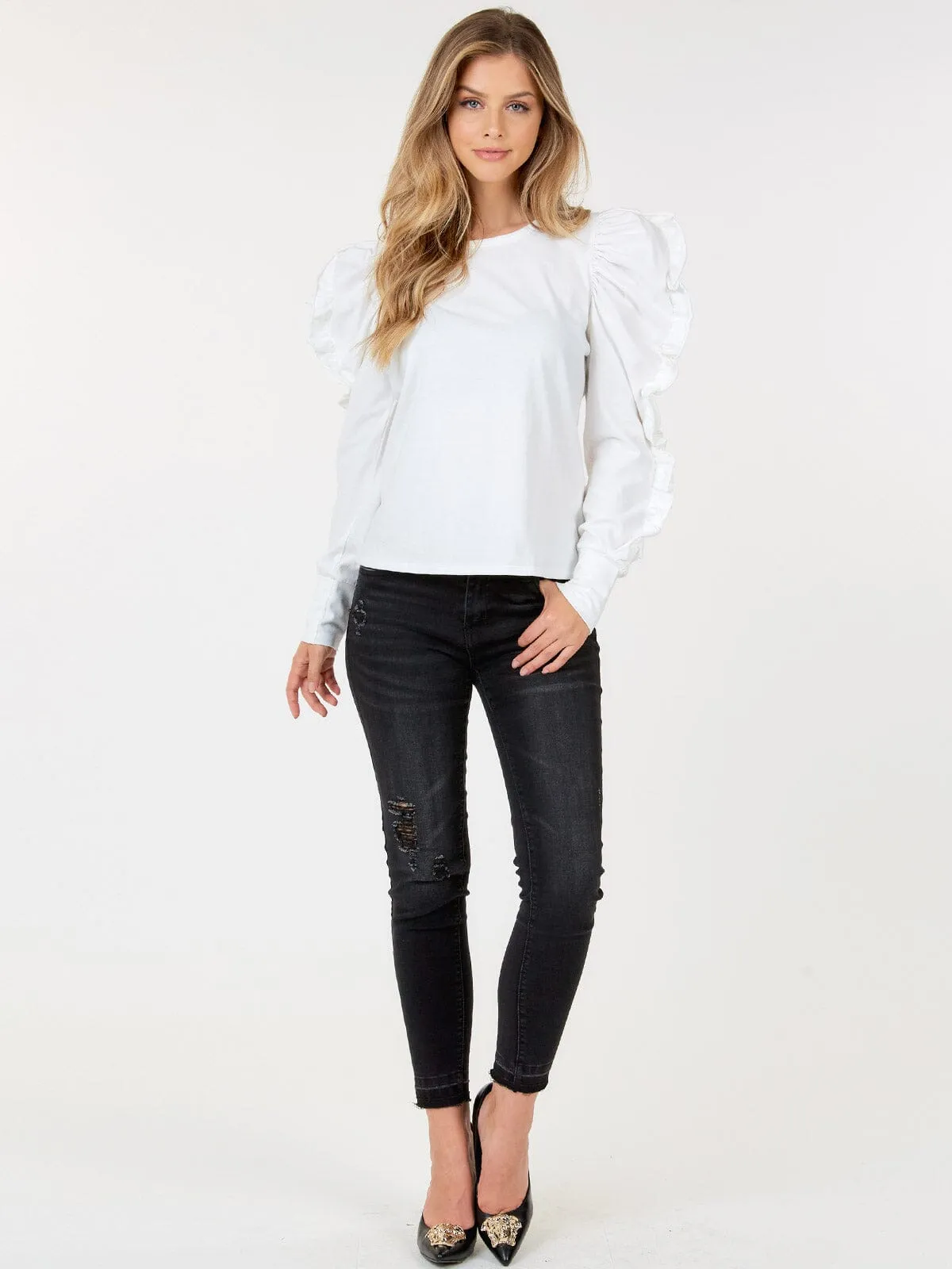 WOMEN'S LONG PUFF SLEEVE DETAILED BLOUSE