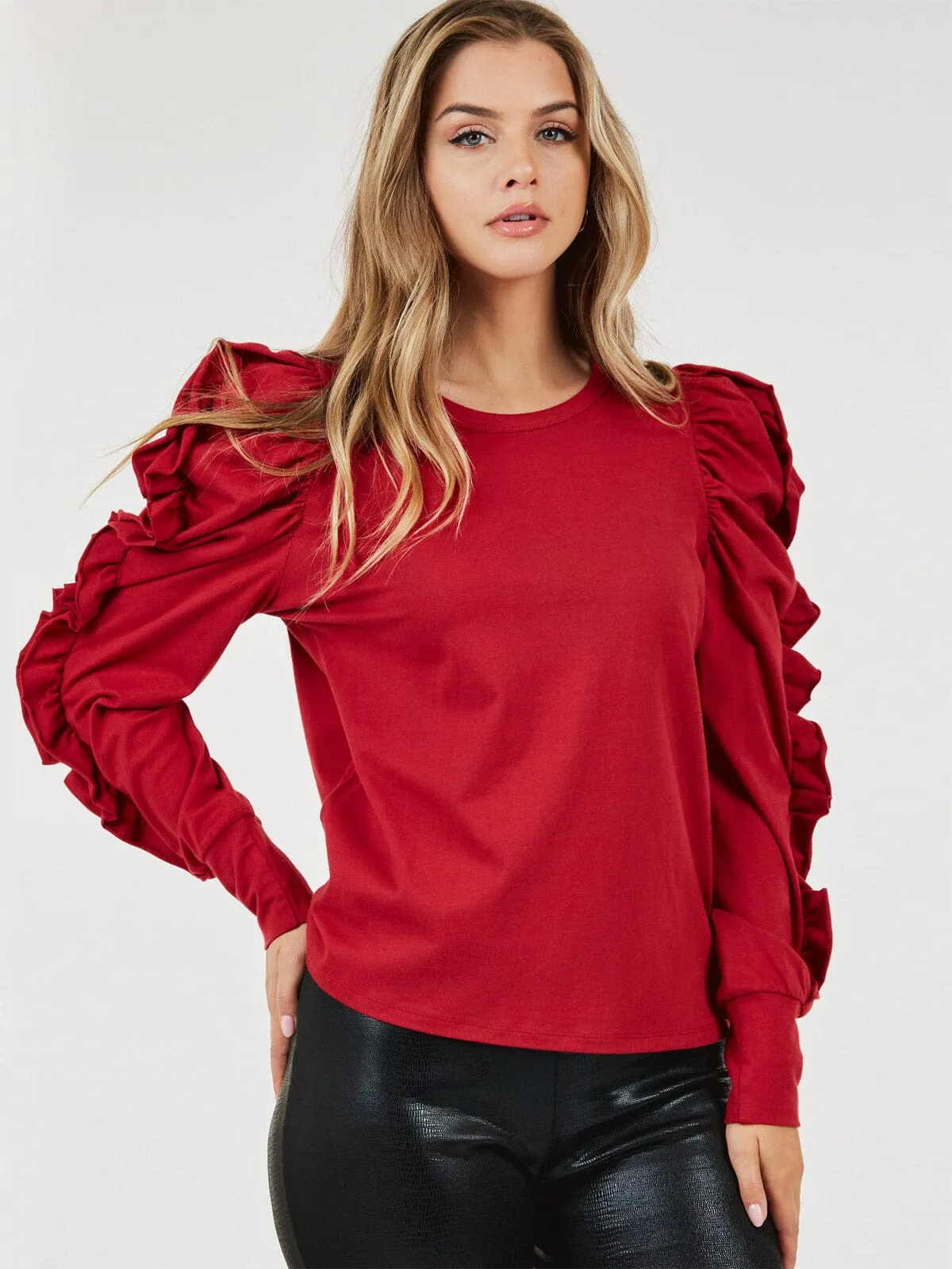 WOMEN'S LONG PUFF SLEEVE DETAILED BLOUSE