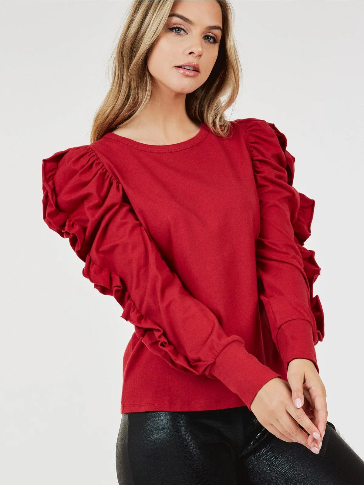 WOMEN'S LONG PUFF SLEEVE DETAILED BLOUSE