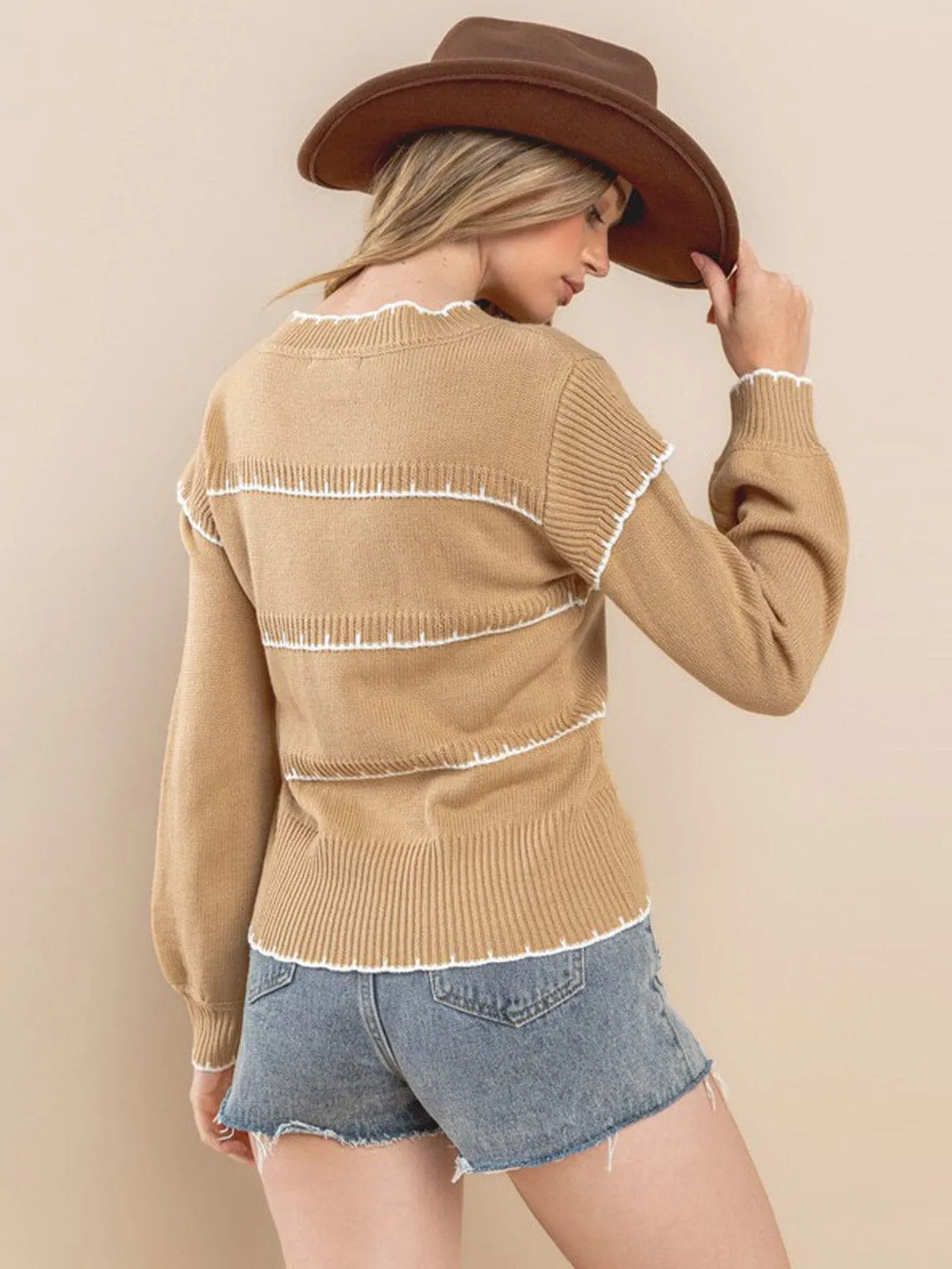 WOMEN'S LONG SLEEVE EMBROIDERY DETAILED BLOUSE TOP