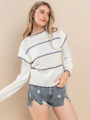 WOMEN'S LONG SLEEVE EMBROIDERY DETAILED BLOUSE TOP