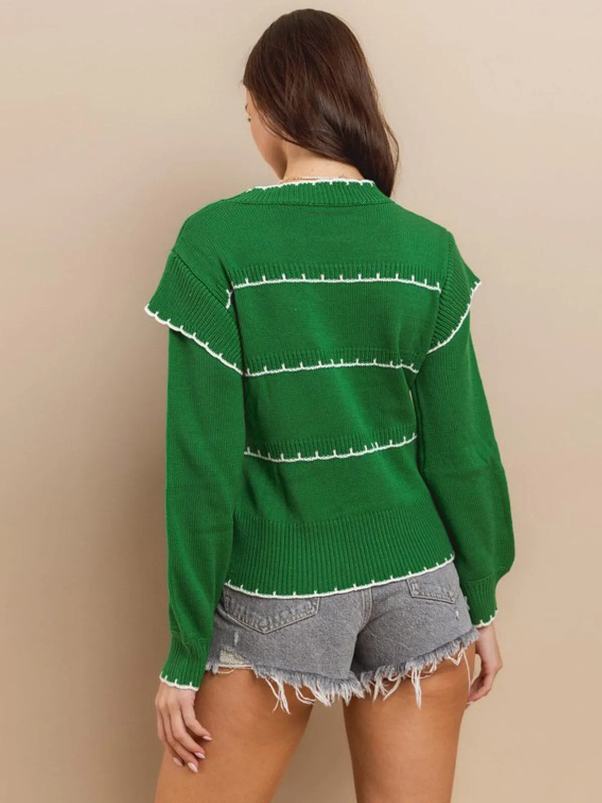 WOMEN'S LONG SLEEVE EMBROIDERY DETAILED BLOUSE TOP