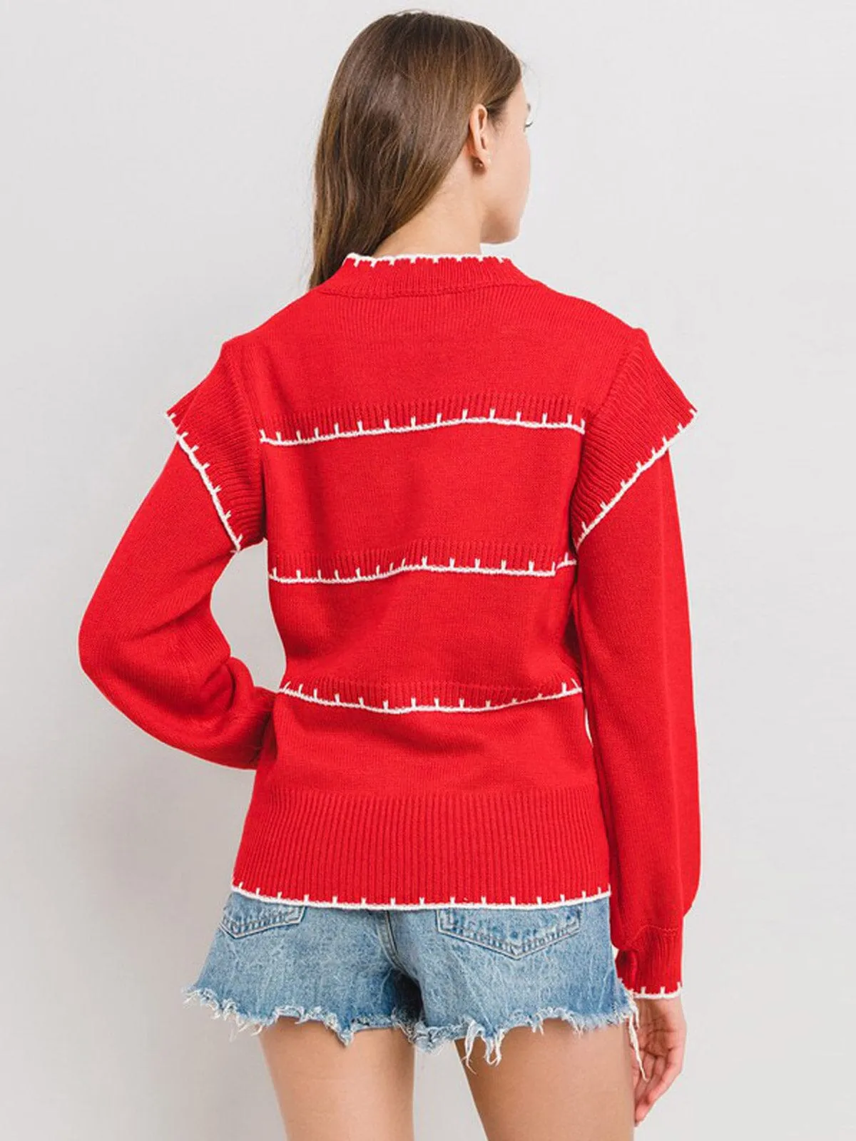 WOMEN'S LONG SLEEVE EMBROIDERY DETAILED BLOUSE TOP
