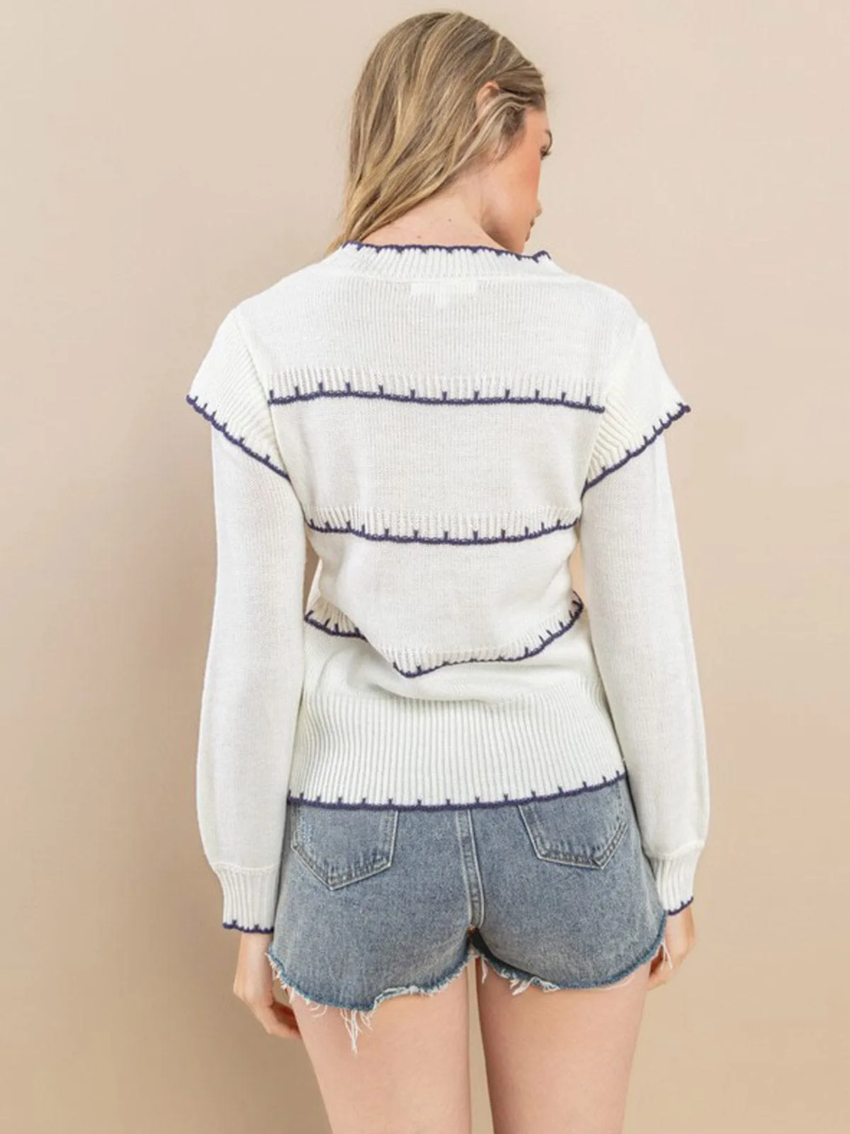 WOMEN'S LONG SLEEVE EMBROIDERY DETAILED BLOUSE TOP