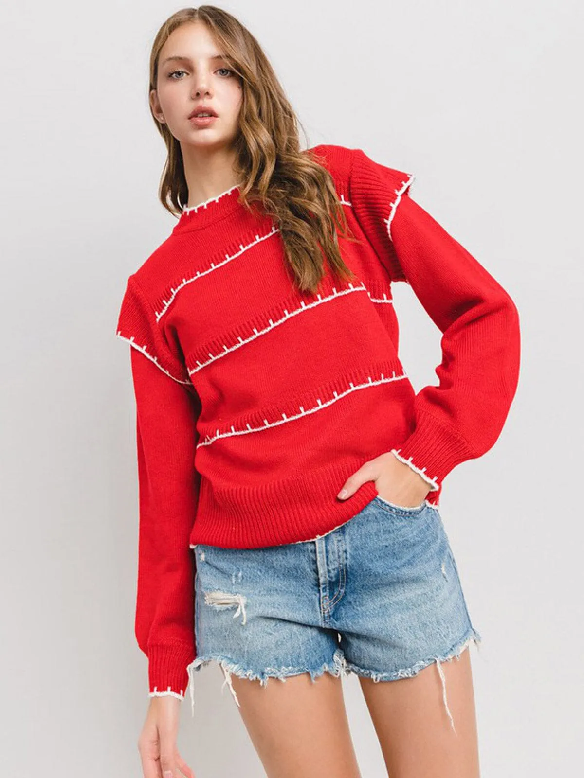 WOMEN'S LONG SLEEVE EMBROIDERY DETAILED BLOUSE TOP